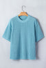 Mist Blue Exposed Seam Detail Half Sleeve Loose Sweater