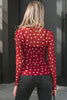 Green Polka Dot Patterned Bodycon Mock Neck Mesh Long Sleeve Top