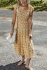 Yellow Boho Floral Print Ruffle Smocked Flowy Summer Dress
