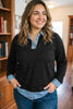 Black Solid Colorblock Long Sleeve V-Neck Plus Size Blouse