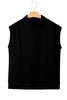 Black Solid Color High Neck Cap Sleeve Loose Top