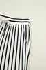 White Stripe Ruffle Trim Drop Shoulder Top Drawstring Loose Pant Set