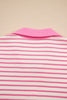 Pink Stripe Collared V Neck Drop Shoulder Pullover and Skort 2pcs Outfit