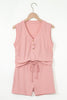 Gossamer Pink Ribbed Button V Neck Tank Top and Shorts Set