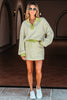 Green Stripe Collared V Neck Drop Shoulder Pullover and Skort 2pcs Outfit
