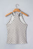 Gray Checkered Print Textured Halter Tank Top