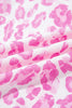 Pink Abstract Leopard Print Tie Waist Puff Sleeve Mini Shirt Dress