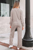 Gray Morn Varsity Striped Detail Crewneck Pullover Elastic Sweatpants 2pcs Outfit