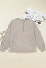 Simply Taupe Plus Size Ribbed Knit Kangaroo Pocket Henley Long Sleeve Top