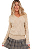 Smoke Gray Pearl Beaded Pointelle Knit V Neck Lace Patchwork Sleeve Sweater