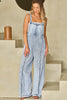 Dark Grey Light Wash Frayed Exposed Seam Wide Leg Denim Overall