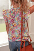 Multicolour Floral Pleated Detail Flutter Sleeve Blouse
