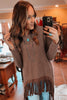 Coffee Waffle Knit Fringed High Low Loose Top