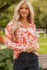 Orange Botanical Print Single Chest Pocket Button Up Shirt
