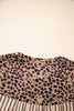Khaki Stripe Square Button Leopard Trim Loose Bracelet Sleeve Shirt Dress