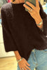 Dark Brown Solid Color Knit Half Sleeve Round Neck Shift Sweater