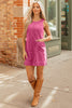 Rose Red Corduroy Sleeveless Mini Dress With Patched Pockets