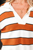 Brown Stripe Ribbed Polo Collar Drop Shoulder Sweater