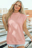 Black Solid Color High Neck Cap Sleeve Loose Top