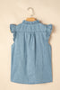 Beau Blue Frilly Ruffle Trim V Neck Chambray Tank Top