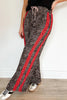 Brown Wild Leopard Print Contrast Lace Striped Detail Drawstring Pants