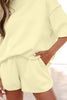 Light Pink Solid Color Exposed Seam Mock Neck Oversize Tee Casual Shorts 2pcs Outfit