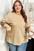 Laurel Green Exposed Seam Contrast Texture Patchwork Plus Size Drop Shoulder Pullover