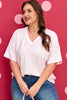 Pink Stripe Plus Size V Neck Exposed Seam Patchwork T Shirt