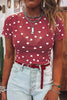 Racing Red Allover Heart Print Mesh Short Sleeve Top