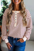 Red Dahlia Striped Print Drop Shoulder Long Sleeve Henley Top
