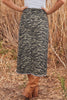Brown Leopard Print Side Split Frayed Hem Denim Midi Skirt