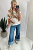 White Western Horse Printed Short Puff Sleeve Sweater