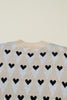 Parchment Geometric Heart Print Ribbed Trim Loose Sweater