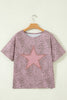 Khaki Leopard Retro Studded Star Patch Loose Tee