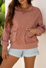 Camel Exposed Seam Side Pockets Half Zipper Baggy Sweatshirt