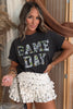 Black Game Day Camo Letter Print Round Neck Casual T Shirt
