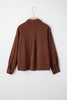 Coffee Floral Embroidered Collar Button Front Corduroy Jacket With Pocket
