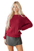 Red Dahlia Ribbed Knit Ribbon Knot Backless Drop Shoulder Sweater