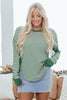 Green Stripe Thermal Knit Drop Shoulder Casual Top