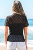 Black Bowknot Sheer Mesh Mock Neck Lettuce Trim Short Sleeve Top
