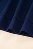 Navy Blue Varsity Stripe Detail Drop Shoulder Pullover Mini Skirt Set