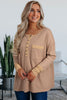 Dark Khaki Color Block Waffle Textured Tunic Henley Top with Slits