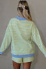 Yellow Stripe Color Block Detail Long Sleeve Pullover Elastic Waist Pull On Shorts 2pcs Set