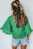 Green Frilly Round Neck Wide Half Sleeve Blouse