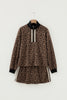 Khaki Leopard Print Quarter Zip Long Sleeve Top Mini Skirt Set