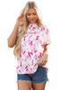 Rose Floral Frilled Collar Short Sleeve Blouse Top