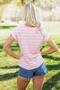 Pink Striped Print Waffle Knit T Shirt