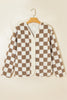 Brown Checkered Sherpa Buttoned Front Chunky Jacket