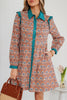 Orange Boho Floral Contrast Collared Shirt Mini Dress