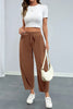 Coffee Corduroy Elastic Waist Drawstring Cargo Pants